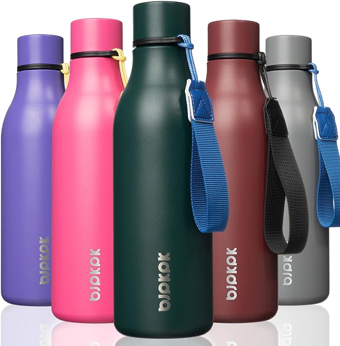 BJPKPK 18oz Insulated Water Bottle, Stainless Steel Bottle with Carry Strap
