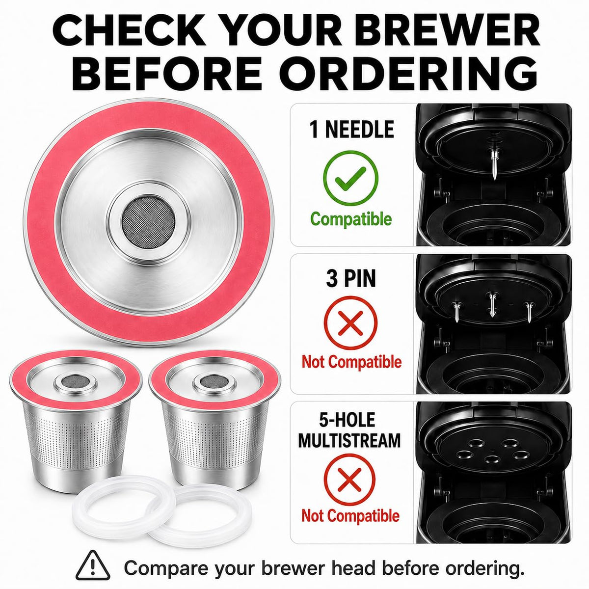 JavaNest 6 Pack Reusable K Cups for Keurig 2.0 & 1.0, Stainless Steel Reusable Coffee Pods for Keurig, Reusable Pods, Refillable Coffee Filter with Scoop & 6 Extra Seals (6 * new for Keurig 2.0 & 1.0)