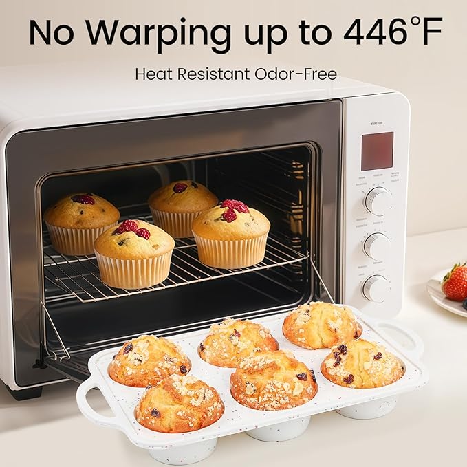 Vinino 2Pack Jumbo Silicone Muffin Pans for Baking with Metal Reinforced Frame, 6 Cups Large Size Nonstick Silicone Cupcake Pan, BPA Free Oven Dishwasher Safe Baking Mold for Muffins Cupcakes