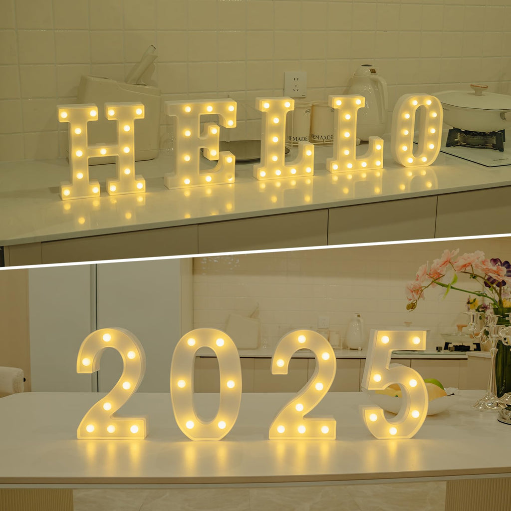Foaky LED Letter Lights Sign Marquee Light Up Letters Sign for Night Light Wedding/Birthday Party Battery Powered Christmas Lamp Home Bar Decoration(V)