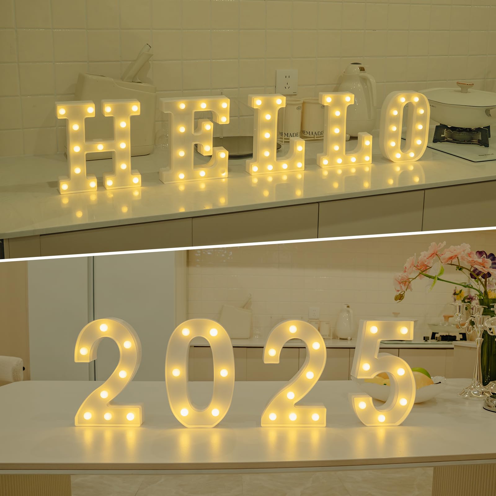 Foaky LED Letter Lights Sign Marquee Light Up Letters Sign for Night Light Wedding/Birthday Party Battery Powered Christmas Lamp Home Bar Decoration(V)