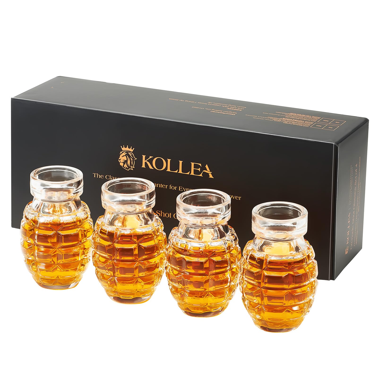 Kollea Grenade Shaped Shot Glass Set, 4 Pcs 3.7 Oz Heavy-Base Cups