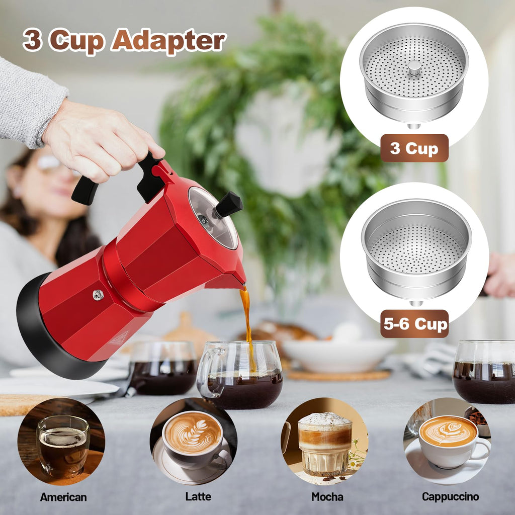 Vaolvpant Electric Aluminum Moka Pot 3-6 Cup 150-270ml Espresso Maker
