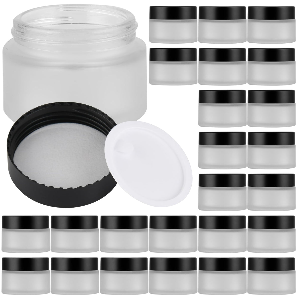Glass Jars with Lids,Eco-Friendly Cosmetic Containers with Airtight Black Lids & Liners, Multi-Color Options for Cream, Lotion, Body Butter, DIY Skincare Travel Jars (Black, 1oz)