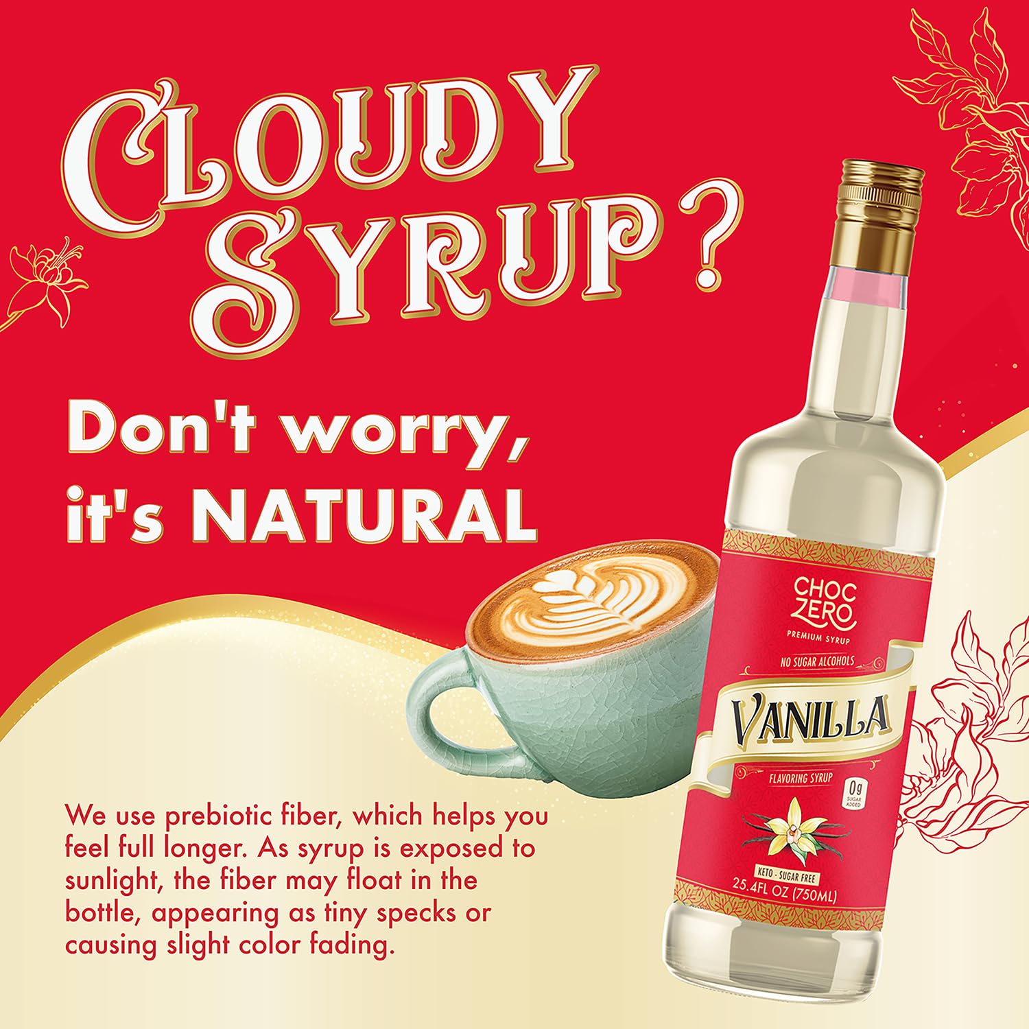 ChocZero Sugar Free Vanilla Coffee Syrup, 25.4 fl oz