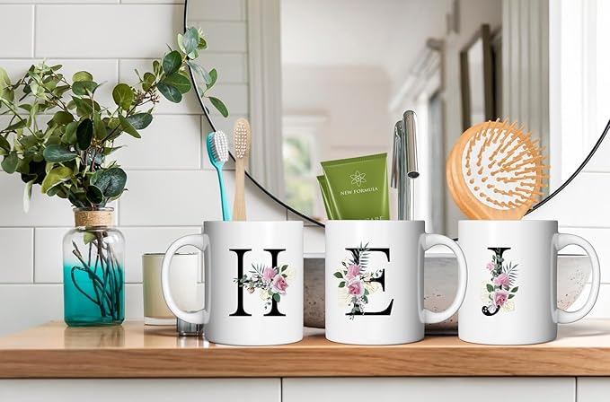 Retreez Initial A-Z Floral Botanical Bouquet Alphabet Monogrammed Monogram Mug 11 Oz Ceramic Tea Coffee Mugs - Appreciation Thank You Wedding Birthday Gifts for her friend coworker sister - C Initial
