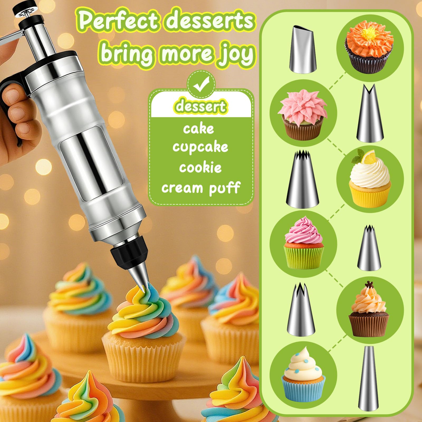 FANTEXY Dessert Decorating Syringe Set, Stainless Steel Icing Piping Kit