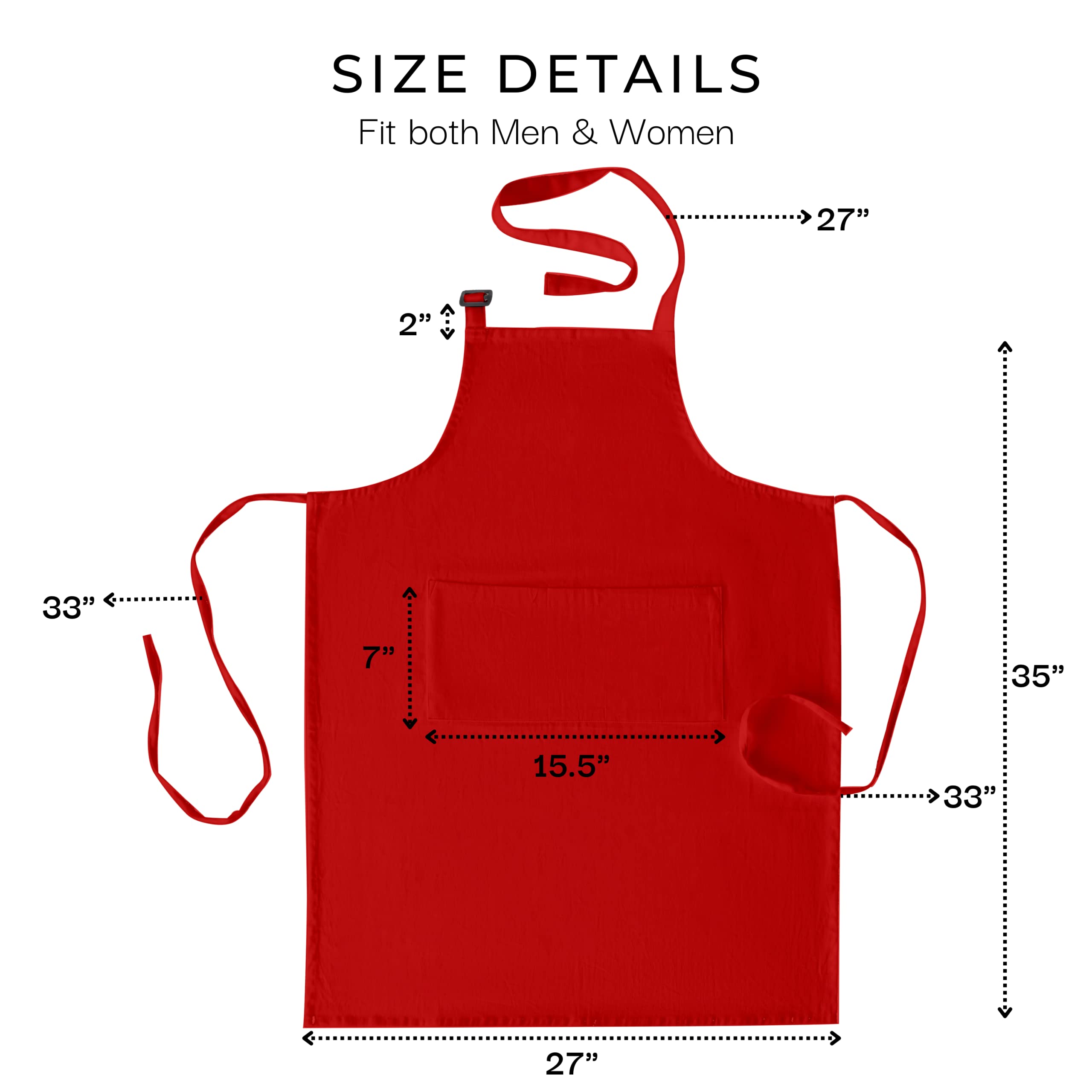 RAJRANG Bulk Apron Women Men with Pockets Cotton Kitchen Cooking Chef Aprons Red 35x27 Inches Set of 10