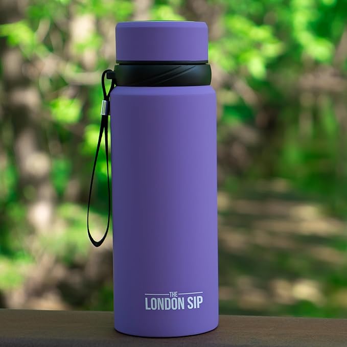 London Sip 25 oz Multi-Purpose Tea Infuser Mug – Fruit Infuser Water Bottle for Hot and Cold – Double Wall Stainless Steel Insulated, Purple