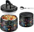 14oz Insulated Vacuum Food Jar with Buckle Lid,Soup Thermo for Hot Food Kids,Wide Mouth Leakproof Stainless Steel Lunch Container with Spoon-Black Game
