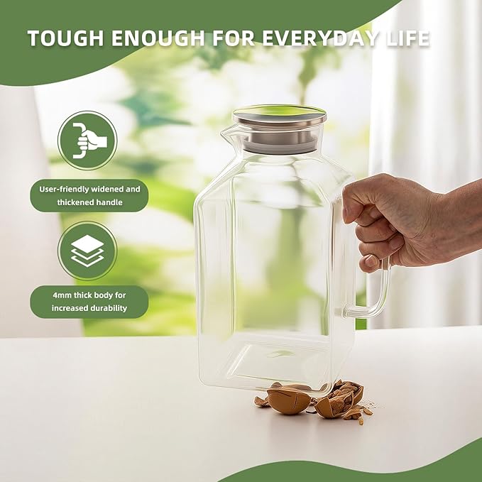 Glass Pitcher, 3.6L/122 oz Glass Water Pitcher with Lid and Spout, Heat/Cold Resistant Borosilicate Glass Water Carafe for Coffee, Juice and Homemade Beverage (TG06)