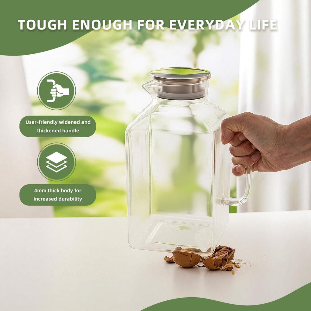 Glass Pitcher with Lid and Spout, 3.6L/122 oz Glass Water Pitcher