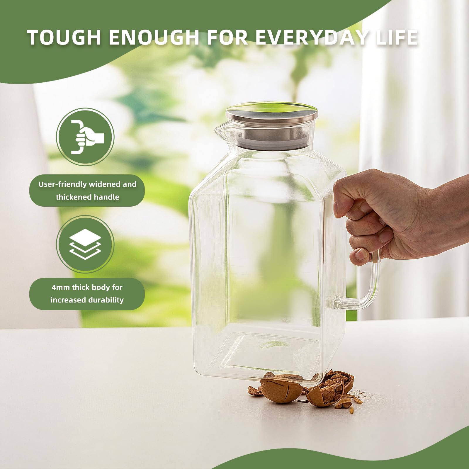 Glass Pitcher with Lid and Spout, 3.6L/122 oz Glass Water Pitcher