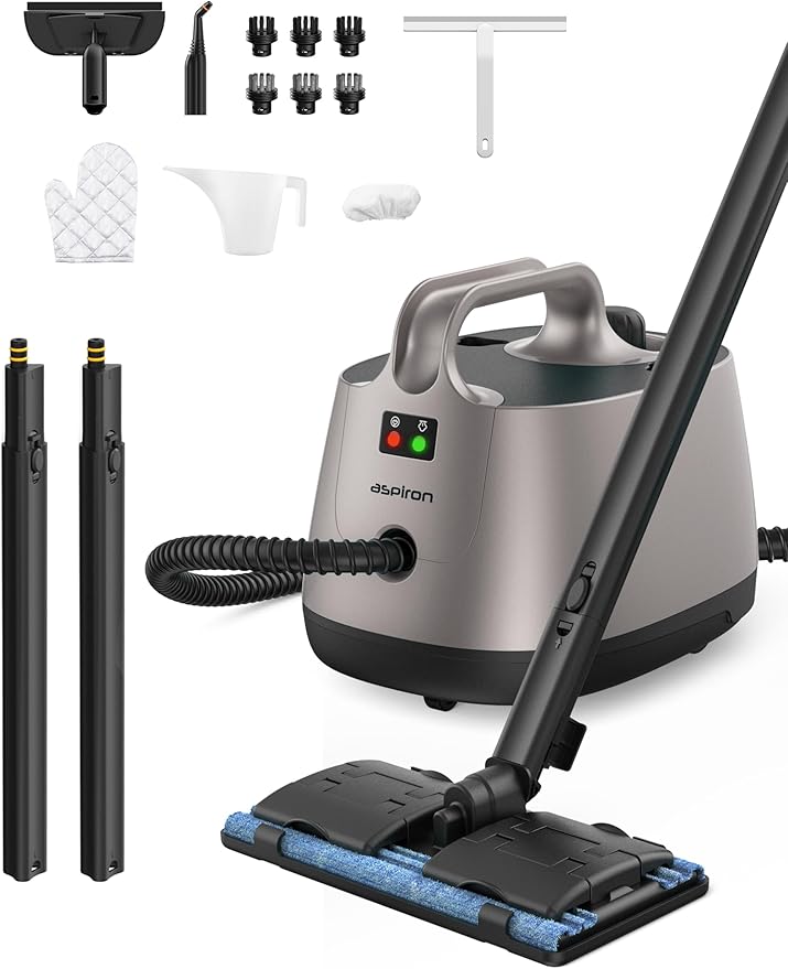 Steam Cleaner, 293°F 58 PSI Powerful Multipurpose Handheld Steam Mop for Home Use, 21 Attachments, 50Oz Capacity, Heavy Duty Steamer for Carpets, Floors, Cars, Tiles, Crack Cleaning, Titanium