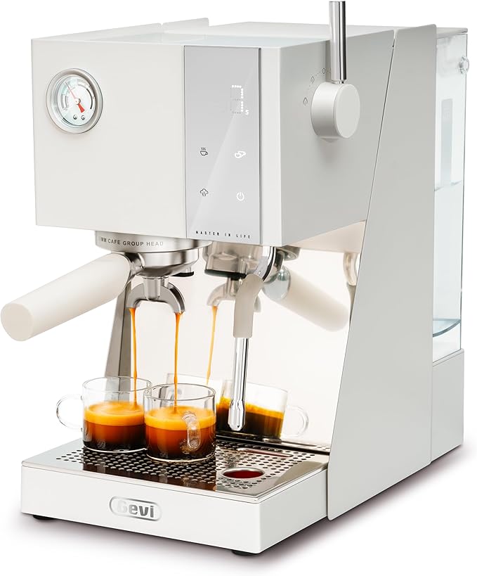 Gevi Espresso Machine with OPV, 20Bar Espresso Maker with Milk Frother Steam Wand, Dual Display, 58mm Portafilter, Stainless Steel Espresso Machines for Espresso/Latte/Cappuccino, White
