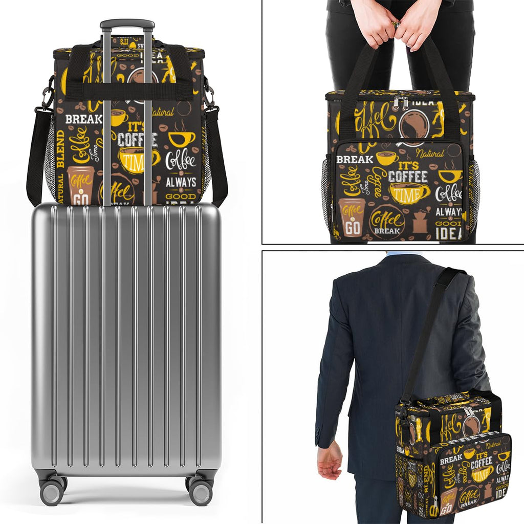 FengQuGou Yellow Coffee Break Cafe Maker Carring Bag Travel Carrying Storage Tote Compatible with Keurig K-Mini or Plus Portable Single Serve Brewer Case Pockets for K-cup Pods
