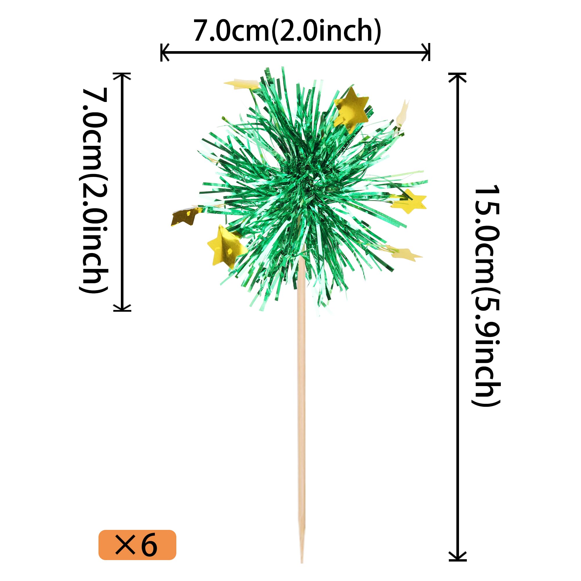 30 PCS Foil Firework Cupcake Toppers Happy Birthday Star Cupcake Picks Sparkle Tinsel Drink Stirrers Cocktail Fruit Toothpicks for Valentine's Day Wedding Birthday Party Decorations Supplies Green