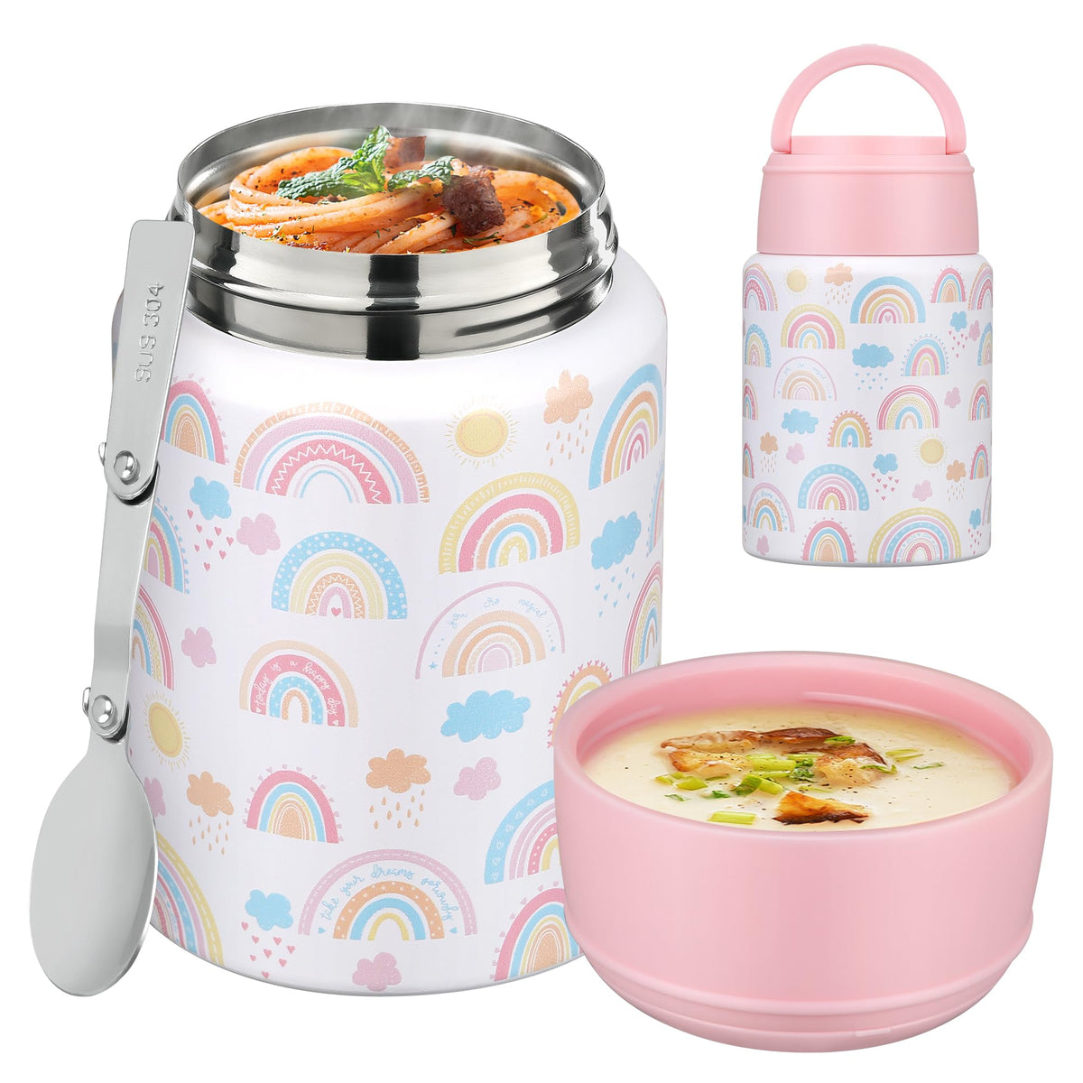 HAWEEK 17oz Insulated Food Jar with Spoon,Gradient Orange Green
