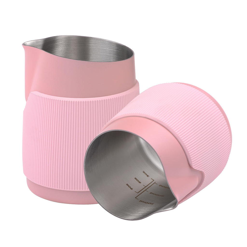 Normcore Handleless Milk Frothing Jug, Milk Pitcher 15.2 oz, Milk Frother Steamer Cup Stainless Steel Espresso Cup, Round Spout, Pink, 450 ml