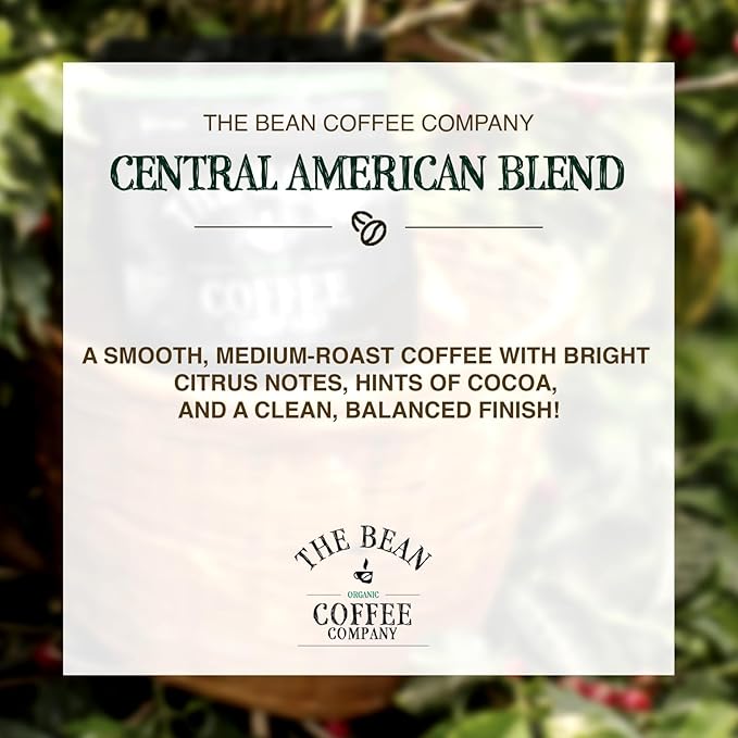The Bean Organic Coffee Company Central America, Medium Roast, Ground Coffee, 16-Ounce Bags (Pack of 2), Café molido tostado orgánico
