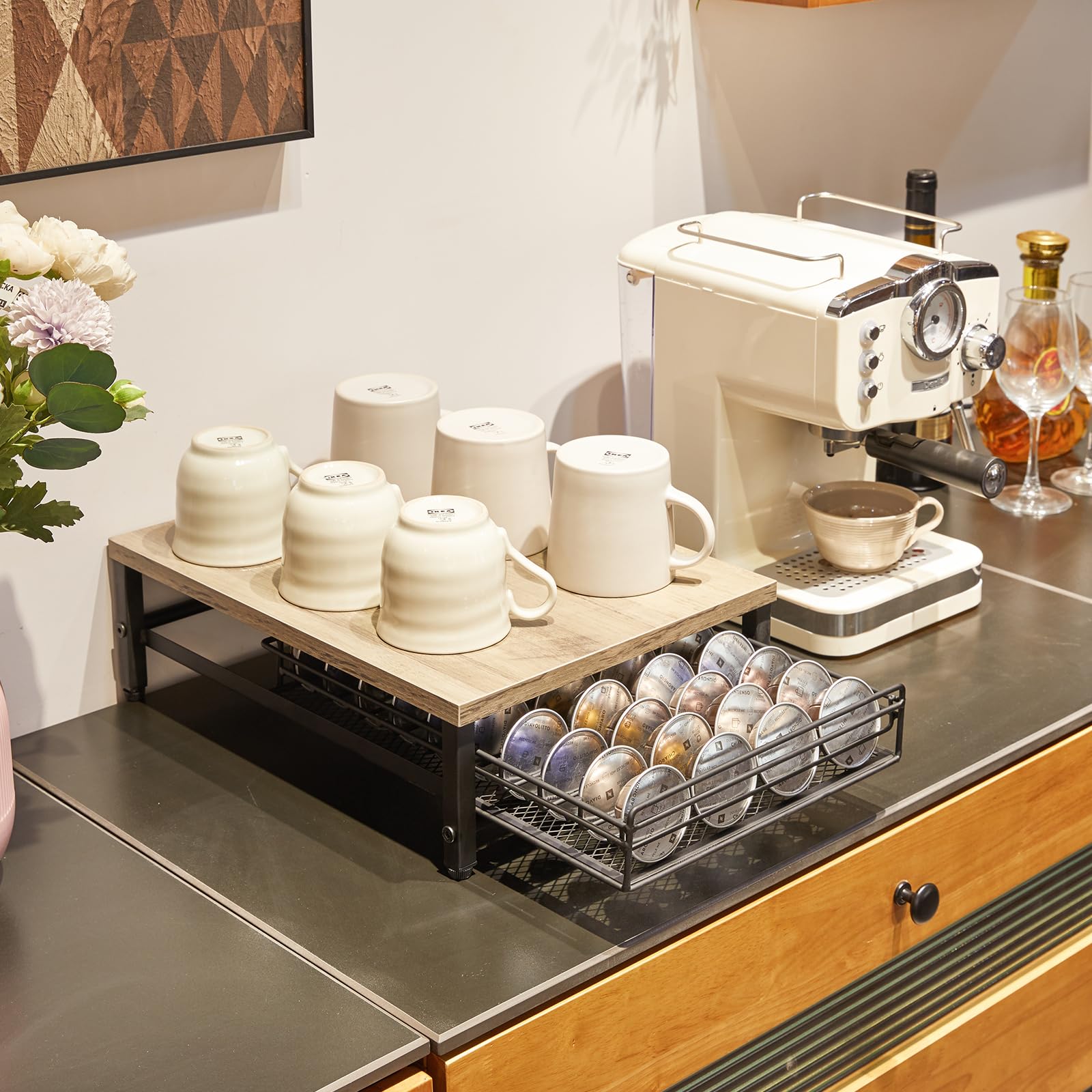 IBUYKE Coffee Pod Drawer Holder for Nespresso Vertuo Pods,Greige TCJ101Y