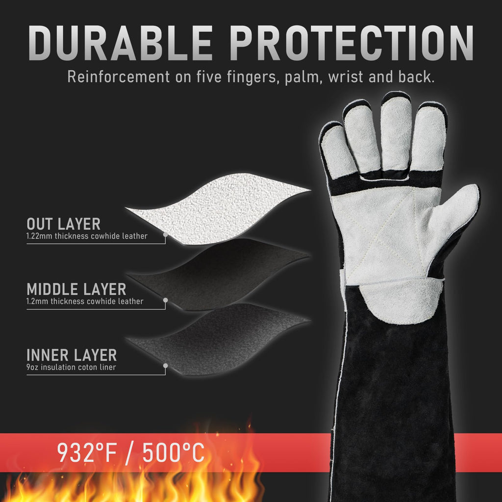 YESWELDER 23.6 Inches 932℉ Leather Forge MIG Welding Gloves