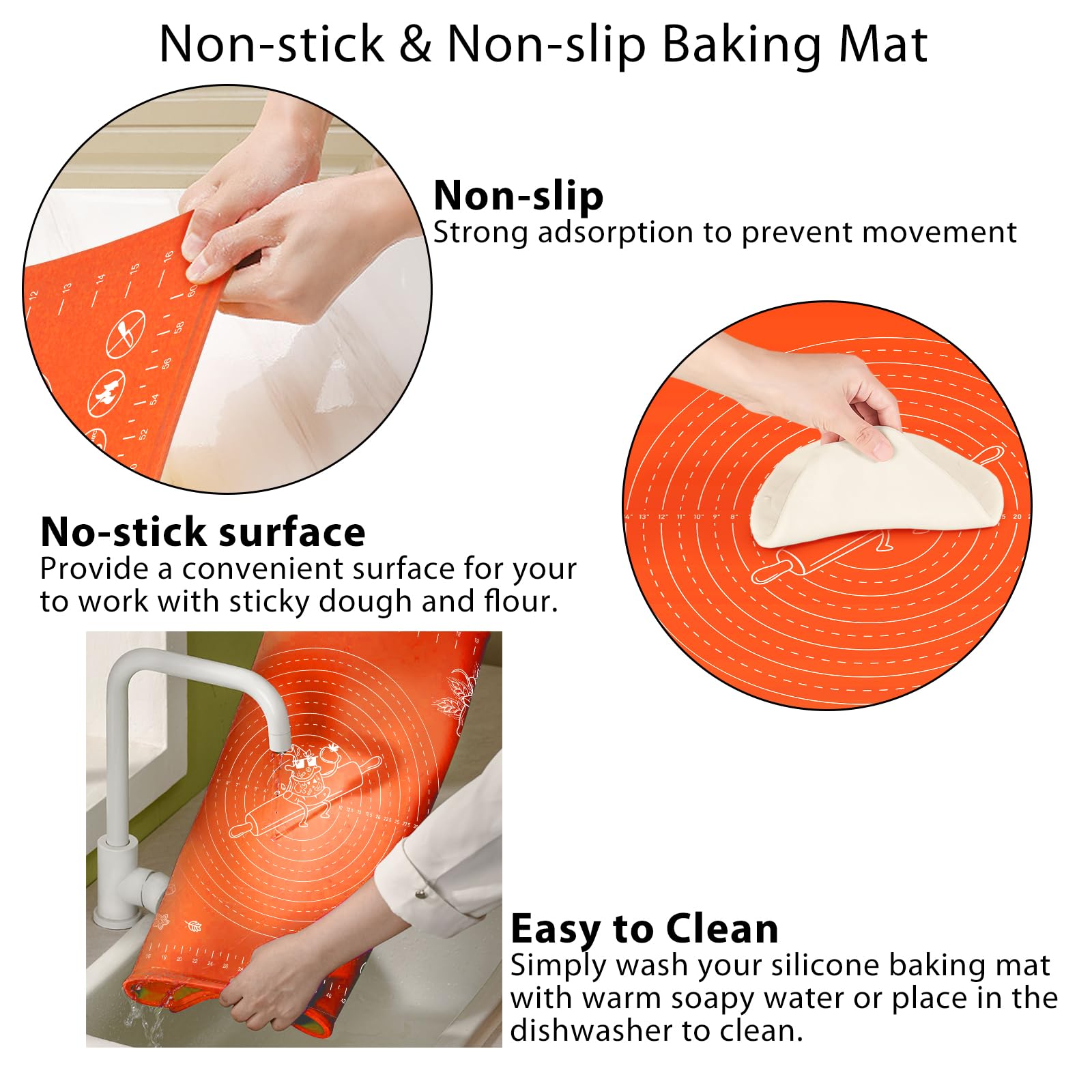 Silicone Baking Mat 32" x 24" Extra Thickness Dough Rolling Mat with Measurements and Edge Heightening, Non-stick Food Grade Silicone Pastry Mat for Pastry, Bread, Cookies, Pizza, Fondant, Pasta-Red