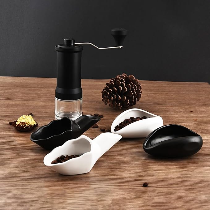 Coffee Bean Measuring Scoop with Funnel Coffee Bean Dosing Cup Ceramic Ground Coffee Spoon For Coffee Tea Sugar Flour (White)