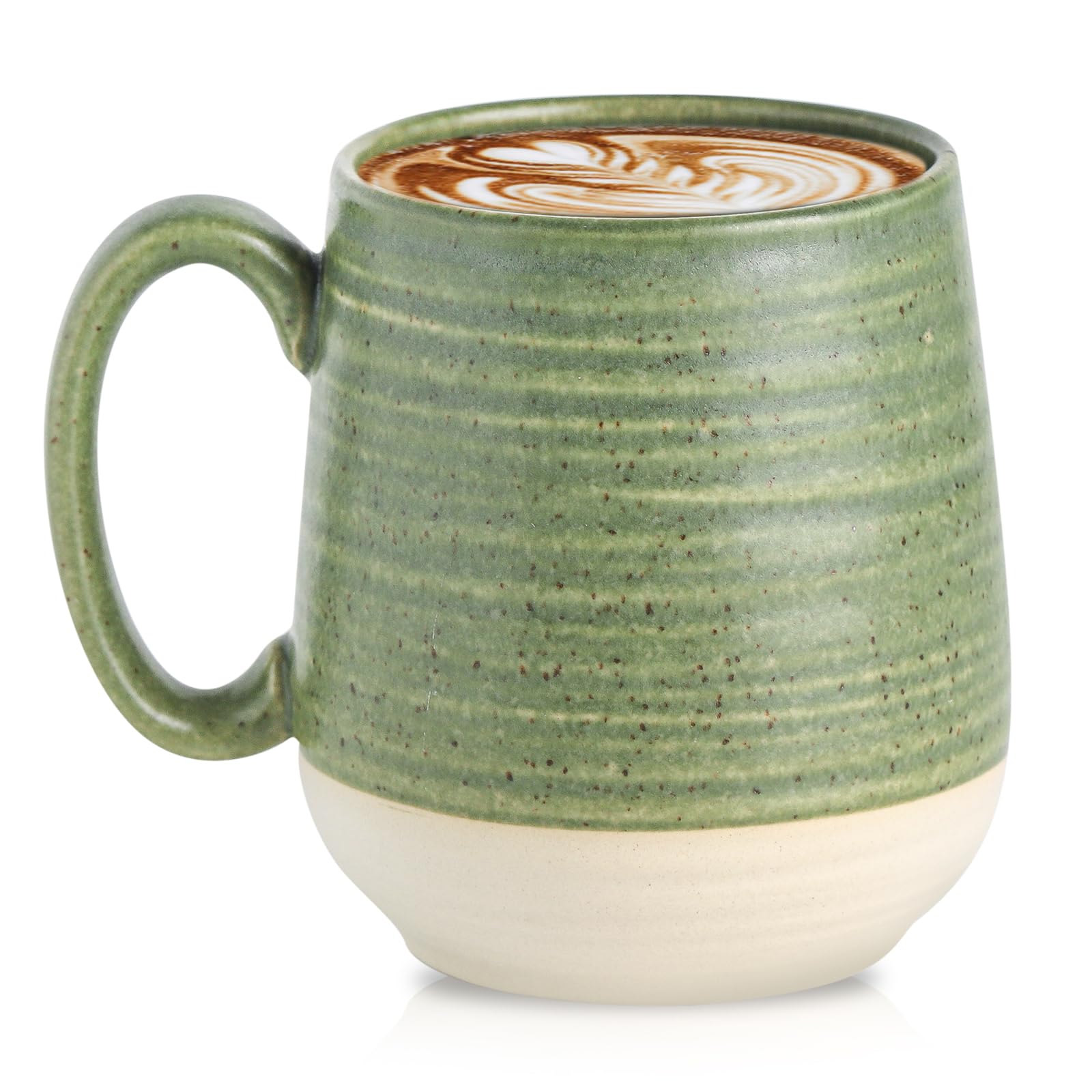 HASENSE 20 oz Coffee Mug, Large Green and Beige Stoneware Cup, Oversized Ceramic Tea Mug with Ergonomic Handle, Microwave and Dishwasher Safe, Perfect for Coffee, Tea, Soup, Hot Cocoa