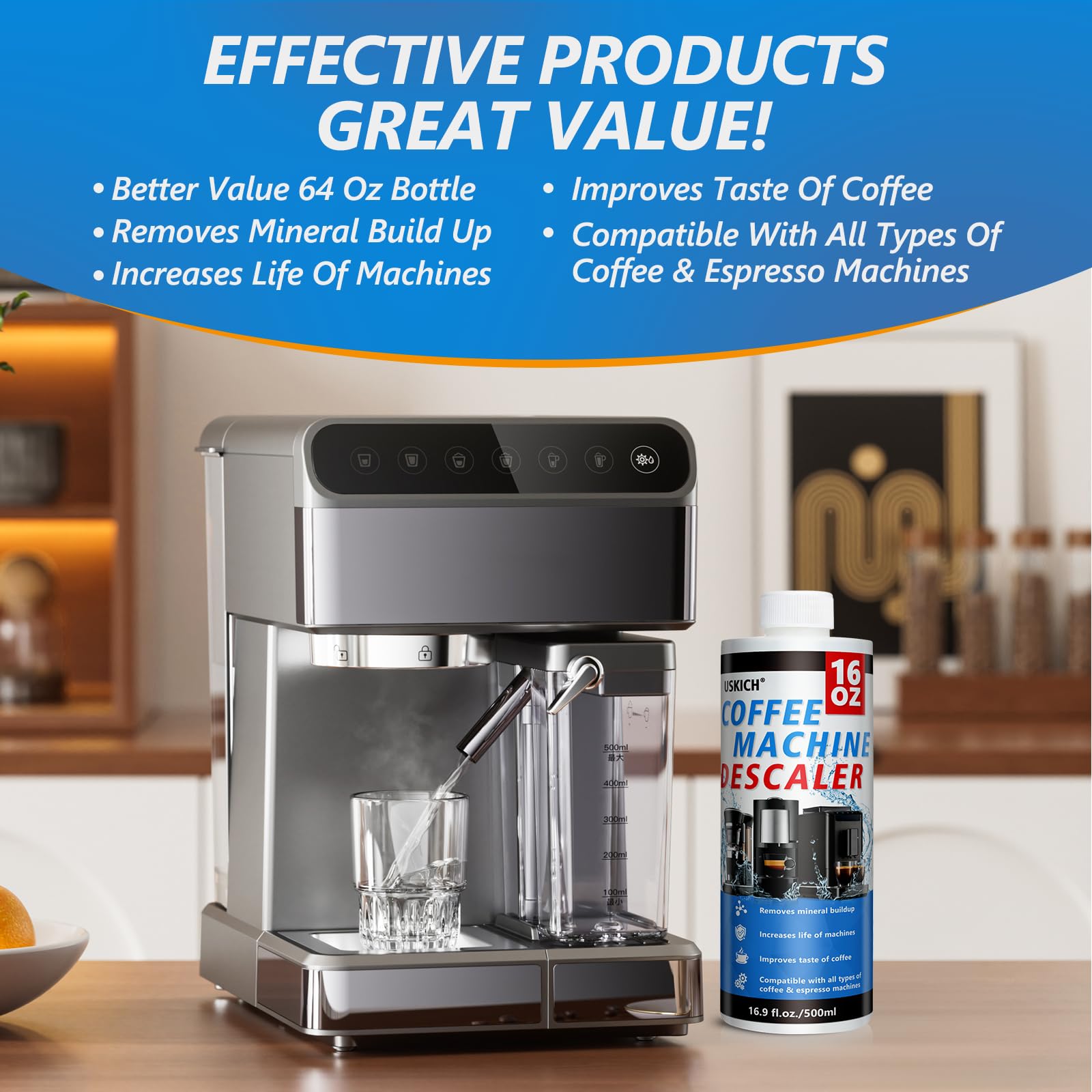 4 Pack Coffee Machine Descaler Descaling Solution -16 Uses,Descaling Solution for Descaling Solution for Keurig, Nespresso, Delonghi,Espresso Machines