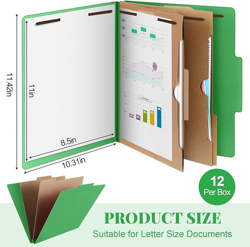 12 Pcs Skyygemm Classification Folder Letter Size, 2 Pocket File,Green