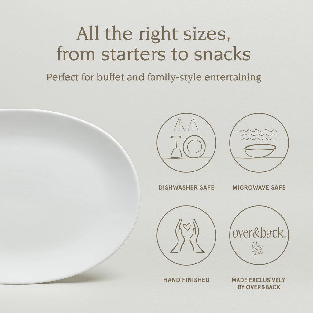 over&back Coupe Stoneware Serving Platter - Elegant 1-Piece Oval Serving Platter to Complete Your Kitchen Set - 16.4" x 11.5" - Semi-Matte White