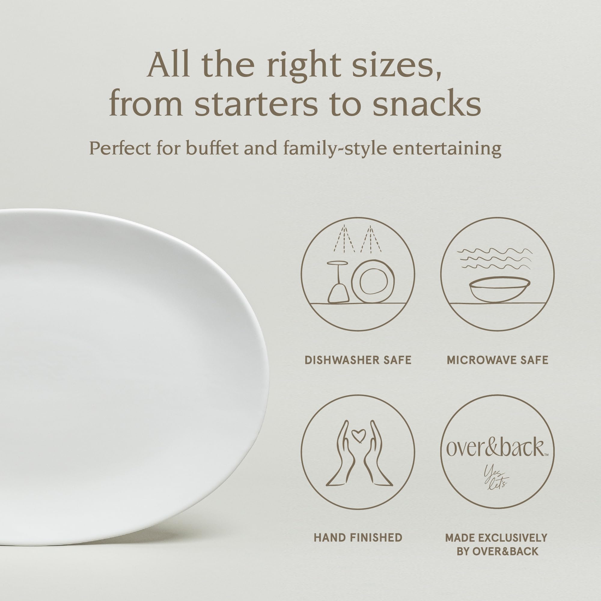 over&back Coupe Stoneware Serving Platter - Elegant 1-Piece Oval Serving Platter to Complete Your Kitchen Set - 16.4" x 11.5" - Semi-Matte White