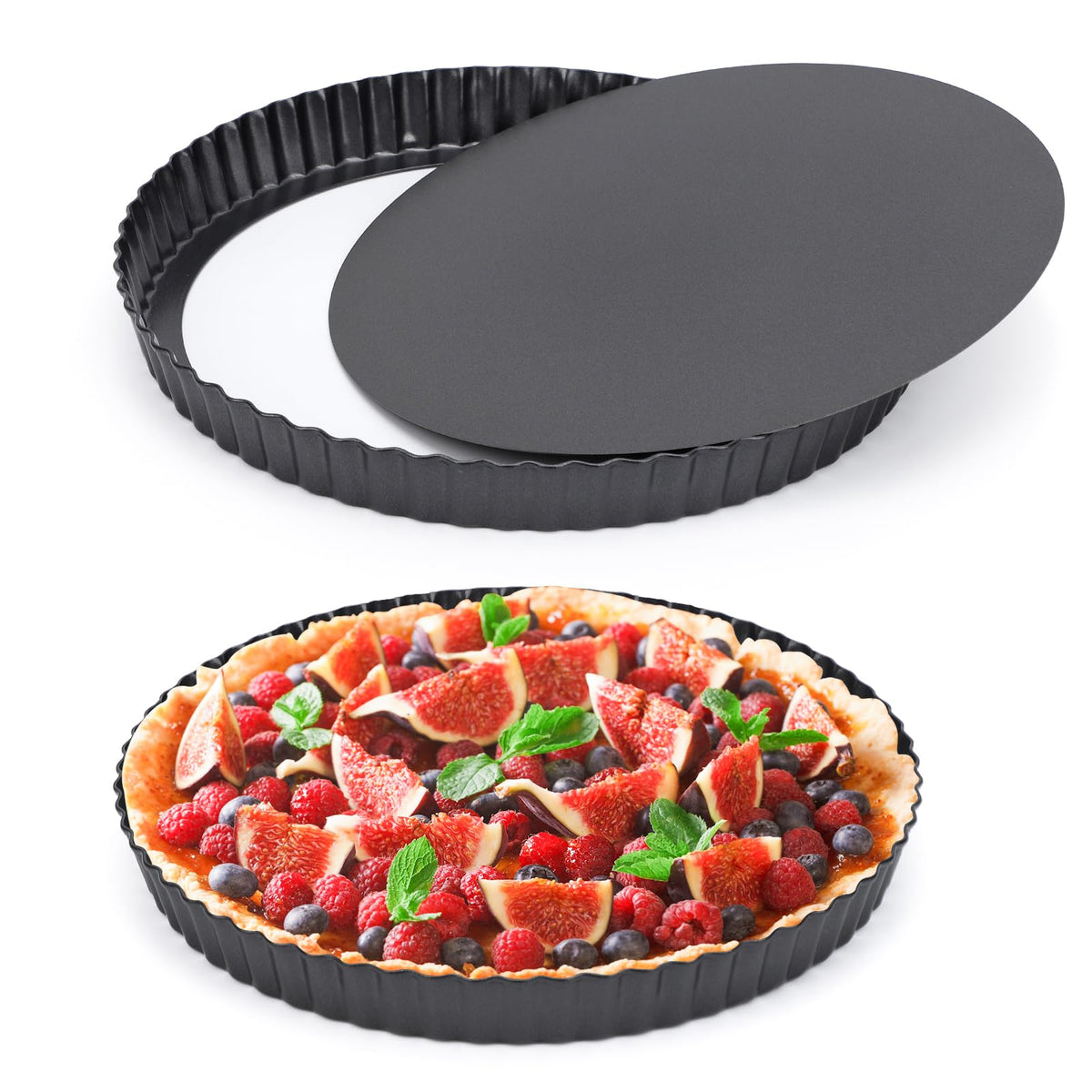 Beasea Tart Pan 9 Inch Removable Bottom, Non Stick Tart Pan with Removable Bottom Round Pie Pan for Baking