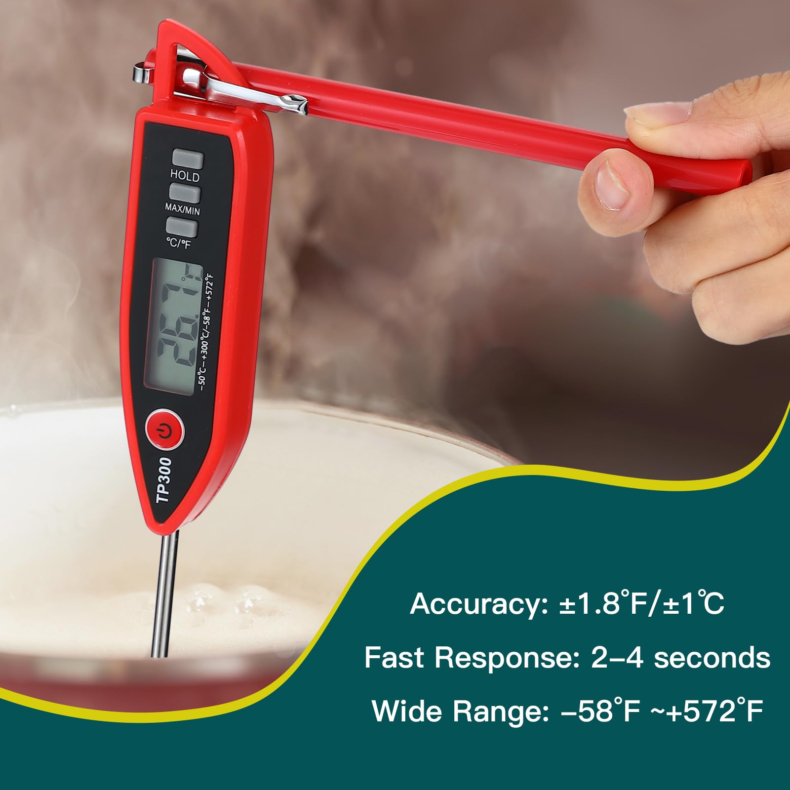Copkim 6 Set Waterproof Food Thermometer for Water, Liquid, Candle and Cooking Digital Meat Thermometer with Long Probe Instant Read for Kitchen BBQ Grill Candy (Red)