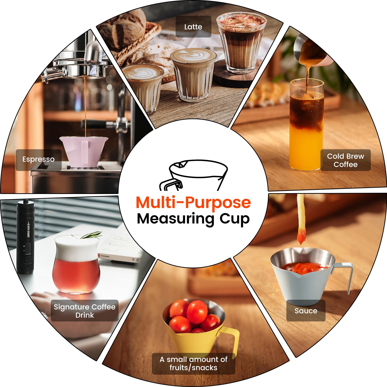 MHW-3BOMBER Espresso Measuring Cups, Double Spouts Stainless Steel Espresso Pour Cup, Espresso Shot Cups with Handle Scale, Metal Measuring Cups with V-Shaped Mouth, 3.4OZ/100ML Blue G5668-OS