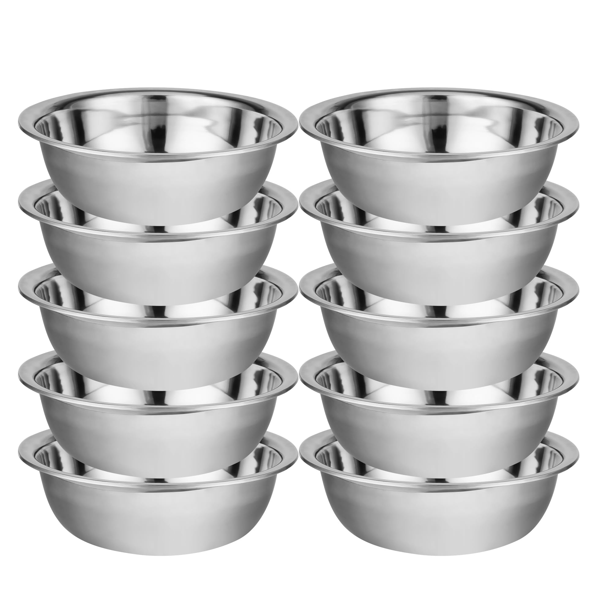 TREEHAC 10 Pack 10.24 x 2.76 Inch Stainless Steel Mixing Bowls for Bulk Food Prep with Nesting Design for Hotel Restaurant and Home Kitchen Cooking in Silver