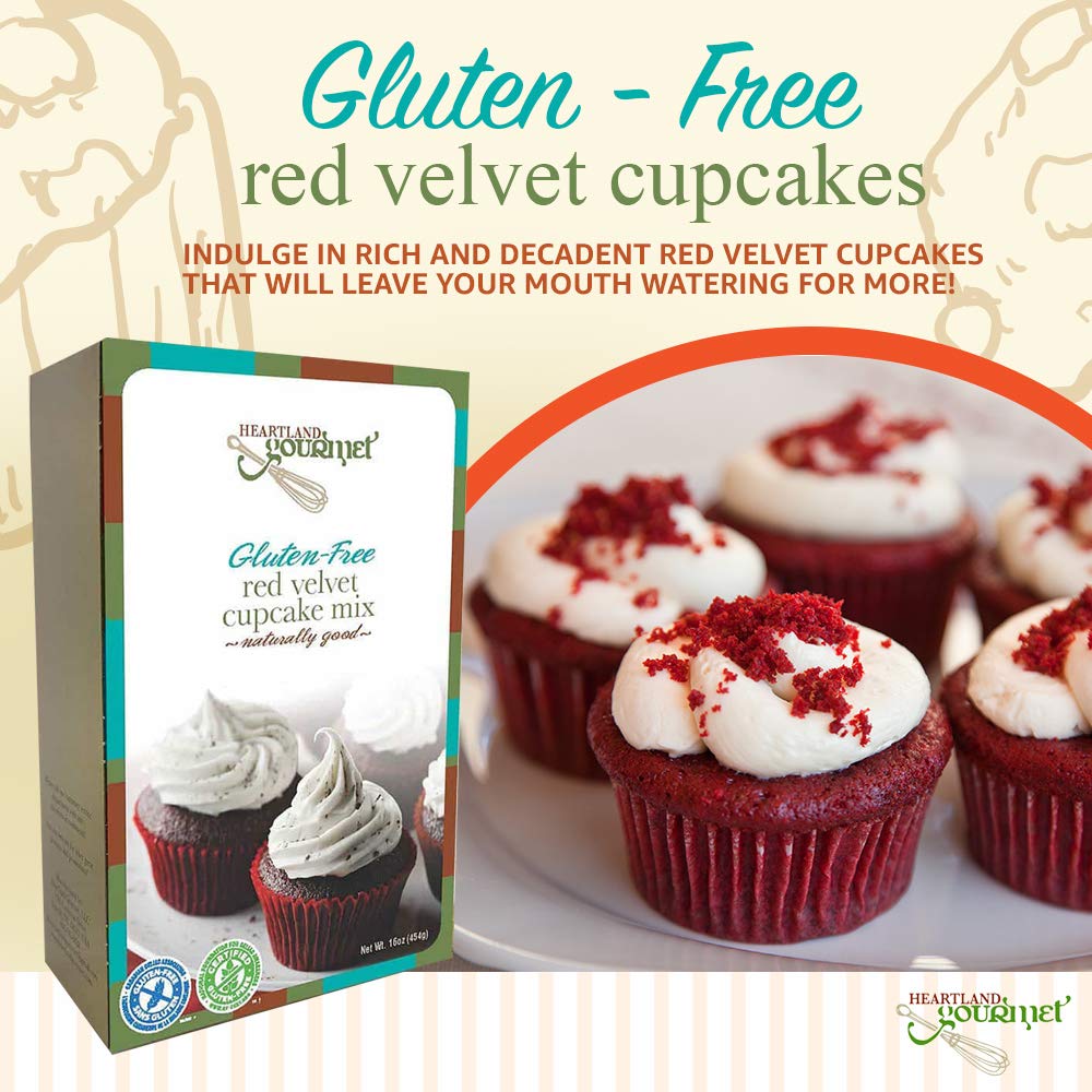 Heartland Gourmet Red Velvet Cupcake Mix, Gluten Free Baking Mix for Moist Red Velvet Cupcakes, Certified Gluten Free for Celiac Friendly Desserts, 16 oz