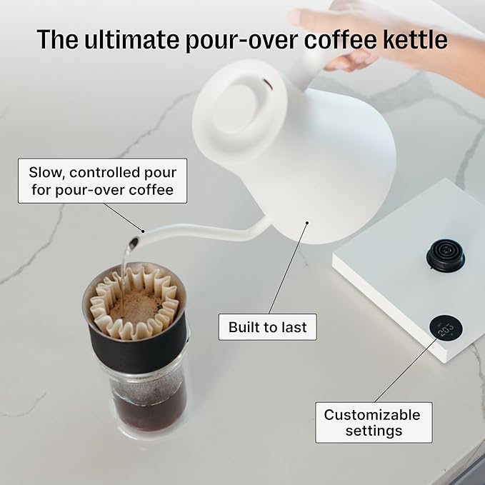 Fellow Stagg EKG Pro Electric Gooseneck Kettle - Pour-Over Coffee and Tea, Quick Heating, Precise Temperature Control, Scheduling, Built-in Brew Timer, Matte White, 0.9 Liter