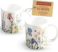 Maison d' Hermine Coffee Mug with Handles Fine Bone China Mugs Pack of Two Tea Cups for Hot Beverages Cappuccino Latte Home Restaurant Office Perfect for Gift (Fleurs De Mai, 12 Ounce)