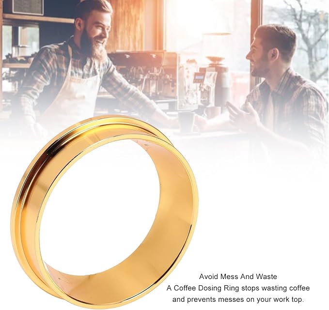 58MM Coffee Dosing Funnel, 304 Stainless Steel Coffee Dosing Ring, Universal Coffee Dosing Ring Replacement for Home Coffee Machine Tools, Gold