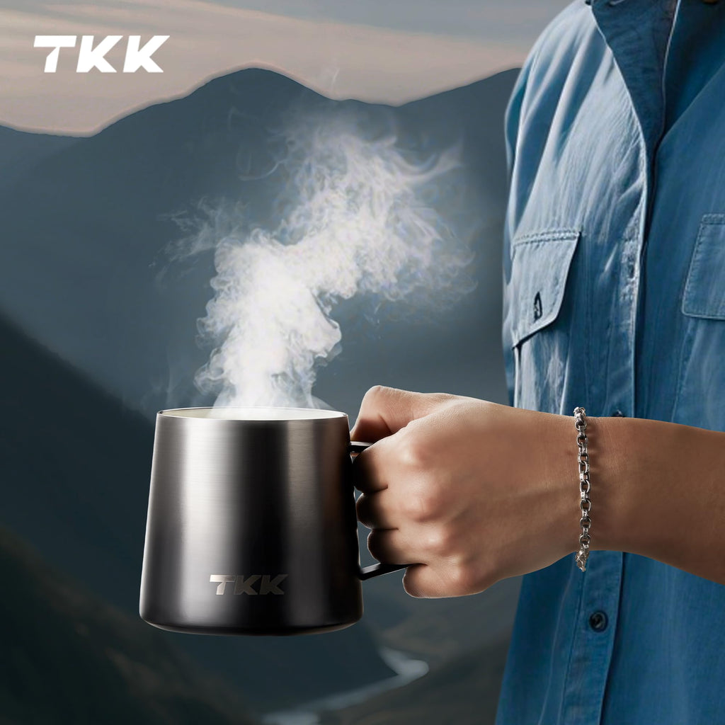 TKK 12 oz Insulated Coffee Mug with Handle Ceramic Coating Detachable Slider Lid Stainless Steel Tumbler Double Wall Vacuum Travel Cup
