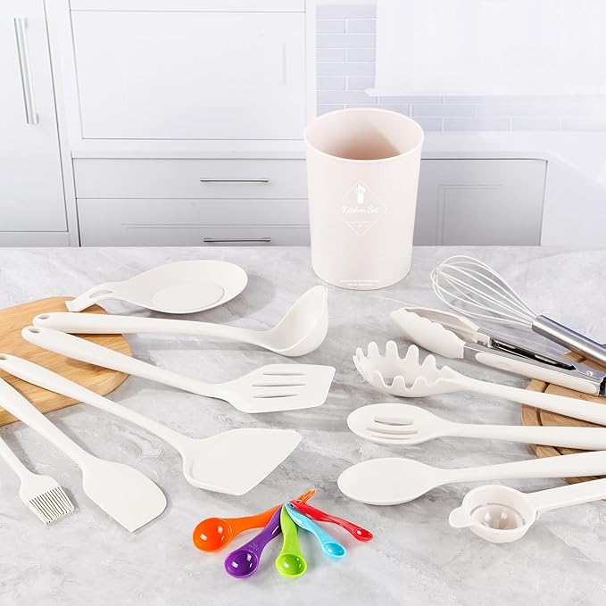 18 Pcs Cooking Utensils Set, Kitchen Utensils Set with Utensil Holder, 446°F Heat Resistant Silicone Spatula Set, Kitchen Gadgets Tools Set for Nonstick Cookware BPA FREE