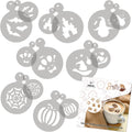 NAKLEO Coffee Stencils and Cookies Decoration 14Pcs 2.8”x2.8” and 4.3”x4.3”, Reusable Plastic Baking Templates, Flowers Rose Tulip, Barista DIY Art Craft, Capuccino Latte Chocolate Cake Biscuit
