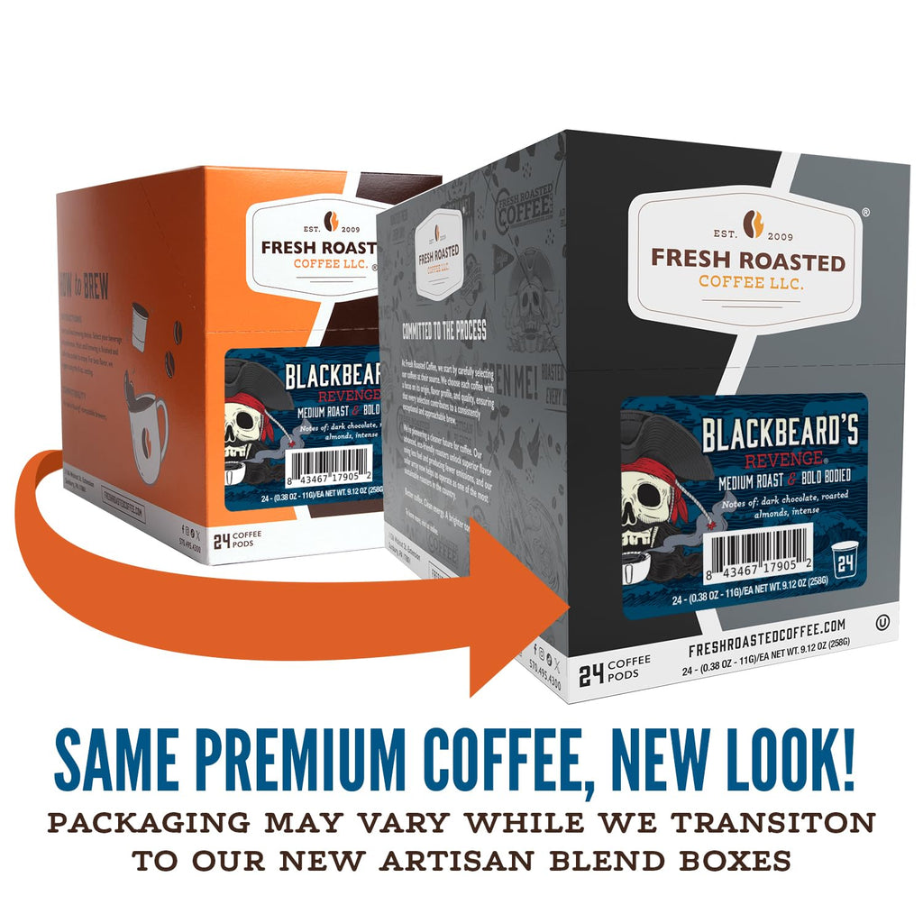 Fresh Roasted Coffee, Blackbeard's Revenge K-Cup Pods for Keurig Brewers, Medium Roast, Kosher, 24 Count (Pack of 3)