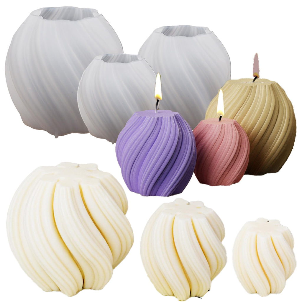 3 Pack Wave Candle Molds - Multiple Size Ball, Spiral & Resin Casting Molds for Soap Making & Home Decor