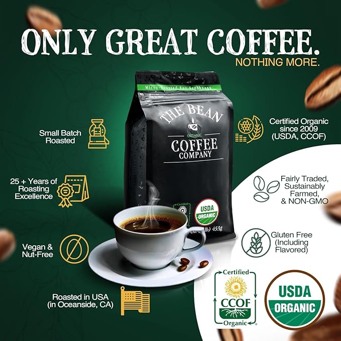 The Bean Organic Coffee Company Premium Espresso, Dark Roast, Whole Bean Coffee, 5-Pound Bag