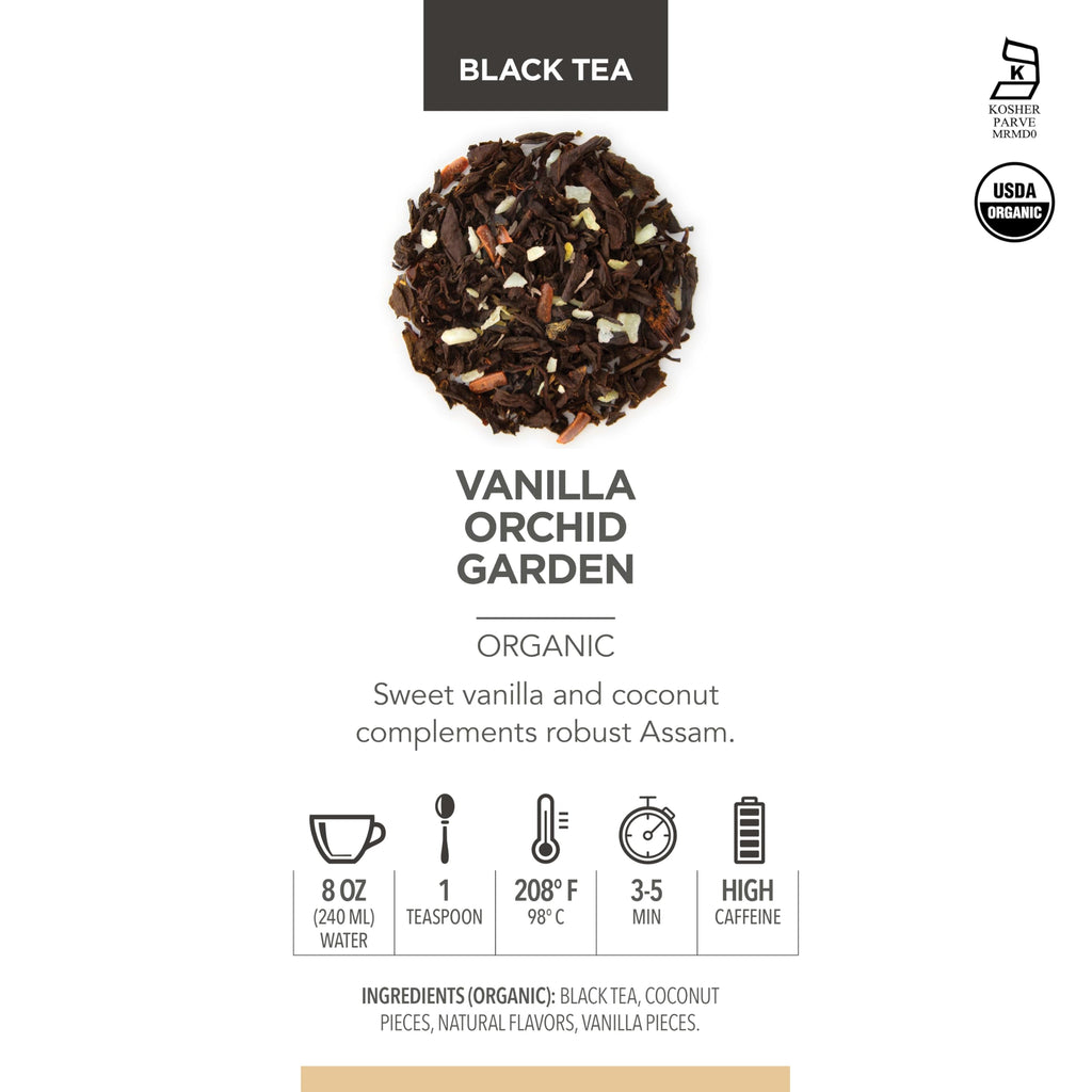 Teabloom Organic Black Tea, Vanilla Orchid Garden Loose Leaf Tea, USDA Certified Organic and Kosher Certified, 2.80 Ounce Canister Makes 35-50 Cups
