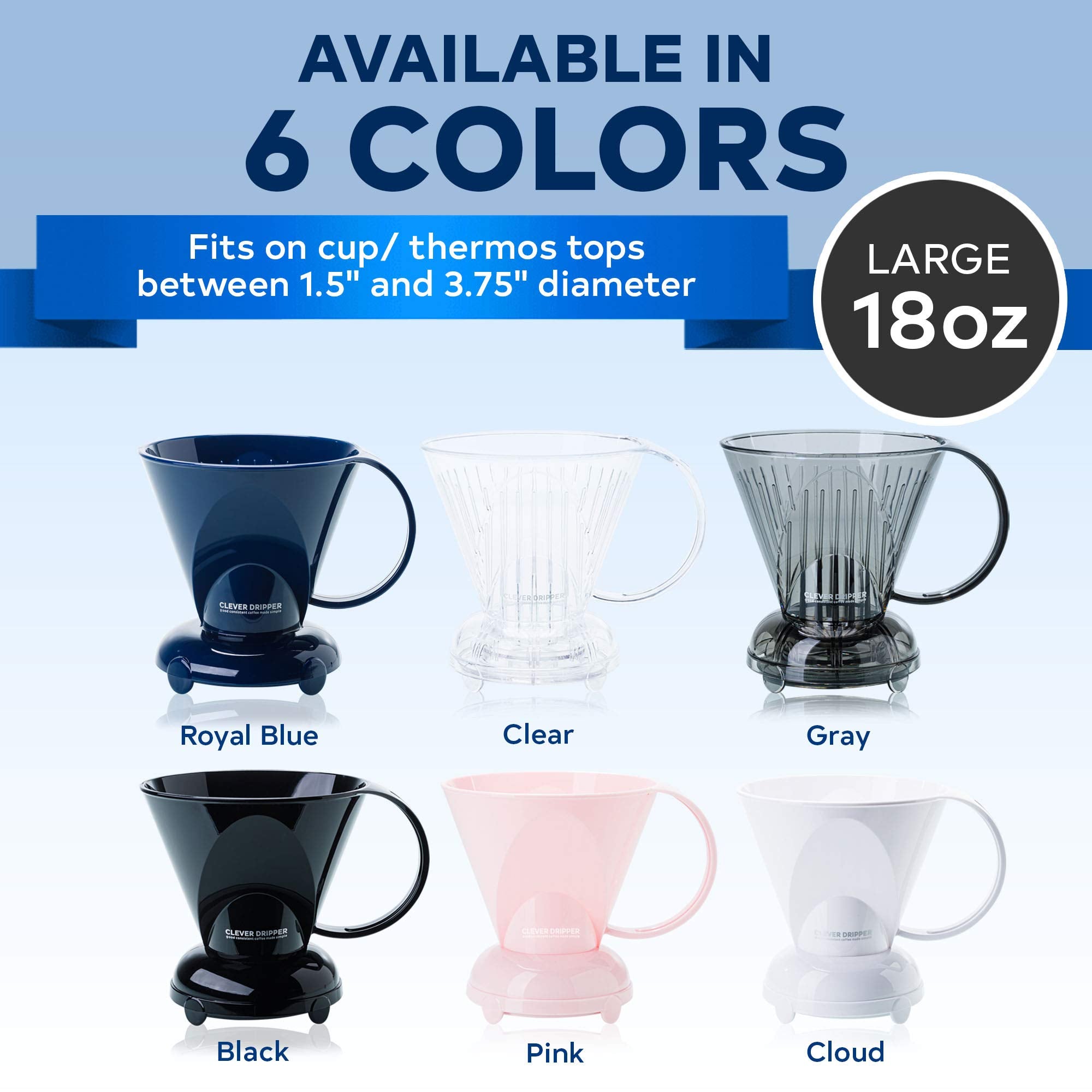 Clever Coffee Dripper | Large 18 oz | Clear | BPA-Free | 100 Filters