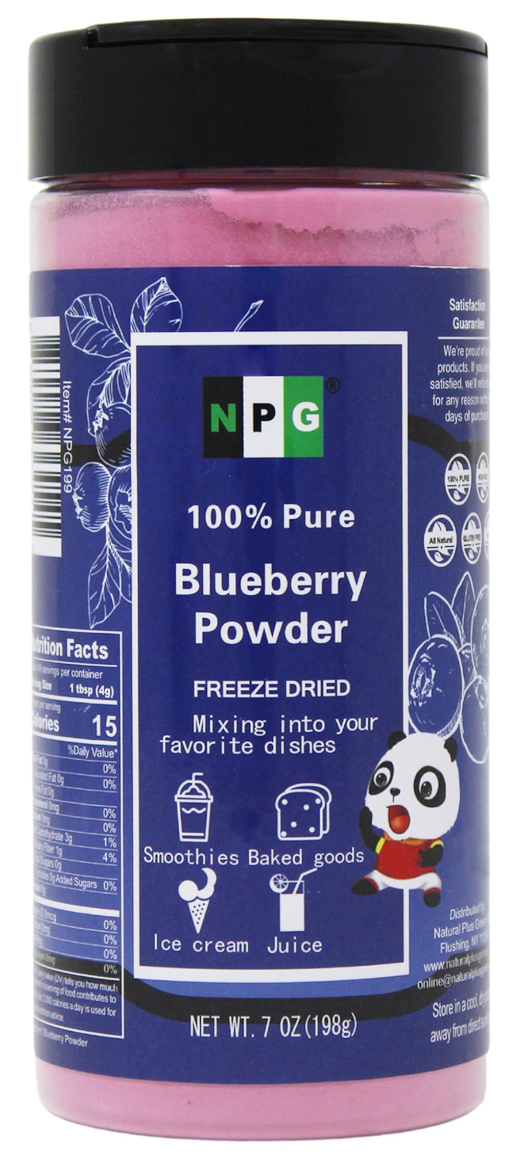 NPG Freeze Dried Blueberry Powder 7 oz, Seedless Wild Blueberries